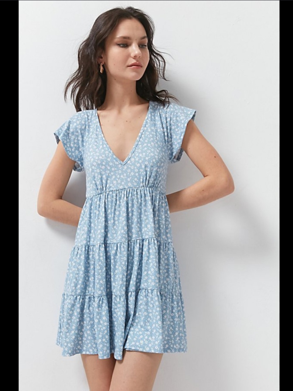 Urban Outfitters Light Blue Floral Tiered Dress